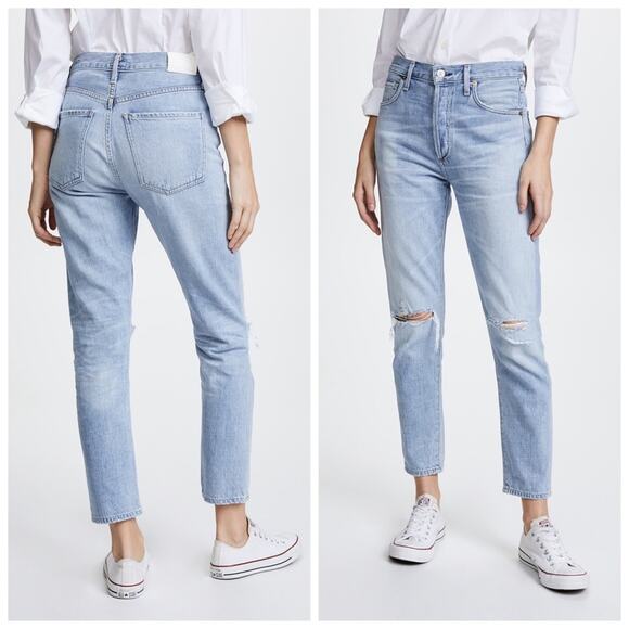 Citizens of Humanity Liya High Rise Crop Slim Straight Distressed Jeans - Picture 1 of 10